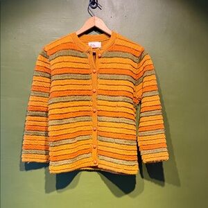Vintage 1960’s Striped Orange and Green Women's Sweater